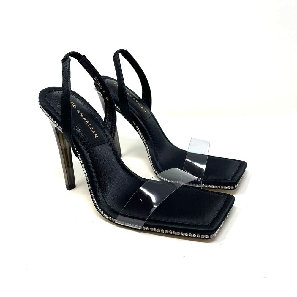 Good‎ American Open Square Toe Heels Black Size 8.5 GA120KD-E
